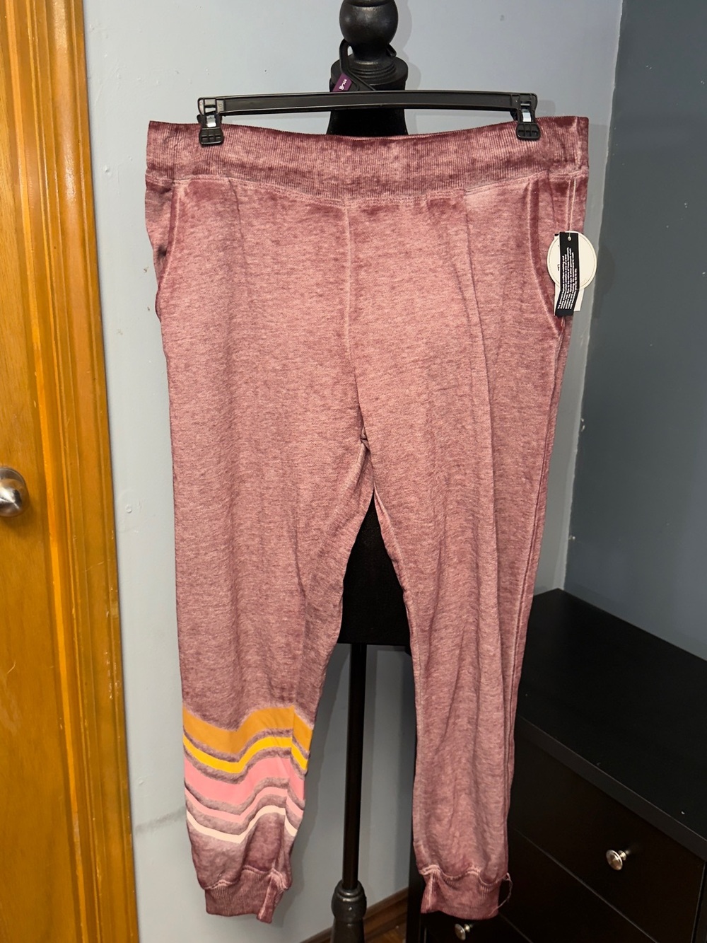 Dusty Rose Striped Cuff Jogger Pants - Women